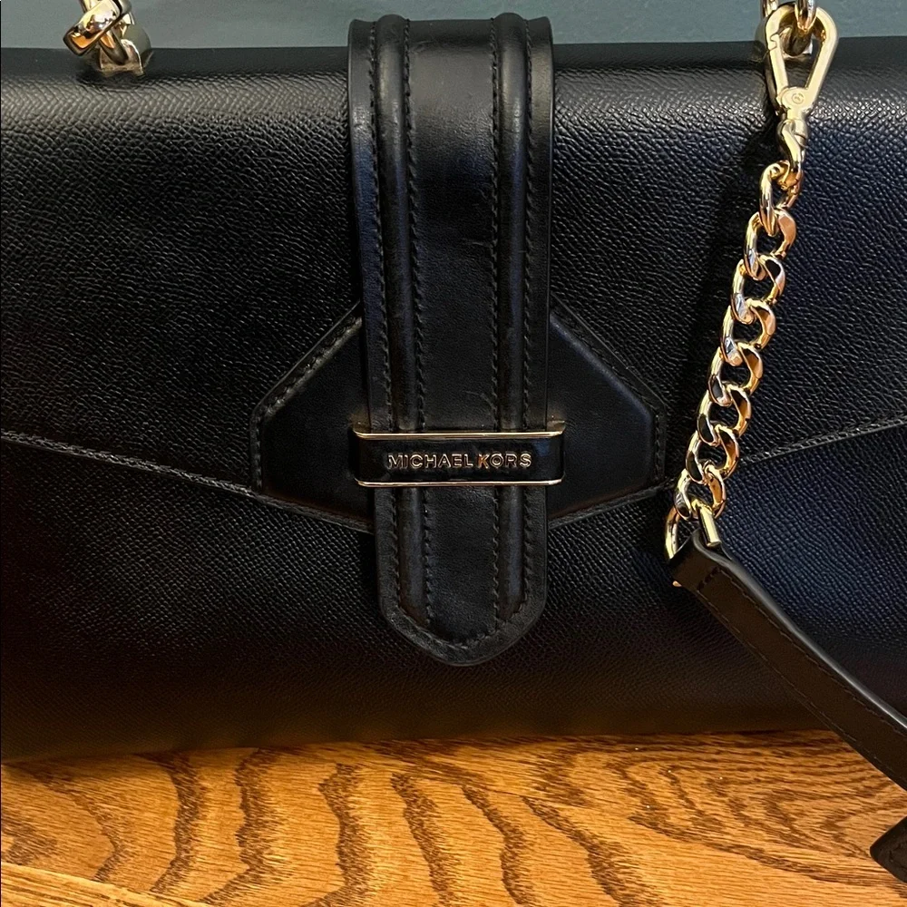 Michael Kors Bleecker Black Leather Satchel Bag Dual Handles